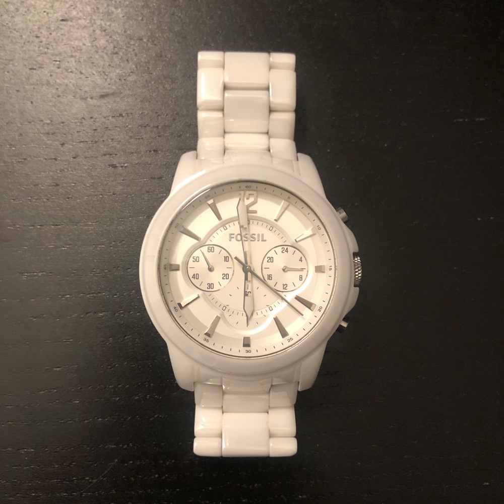 Men's Fossil "Grant" White Ceramic Watch